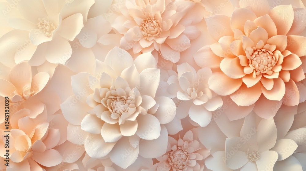 Aufkleber a stunning display of delicate flowers in soft peach and cream tones fills the space, creating a tra