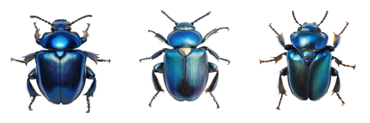 A Set of Gleaming Blue Dung Beetles with Metallic Exoskeletons Isolated on Transparent Background