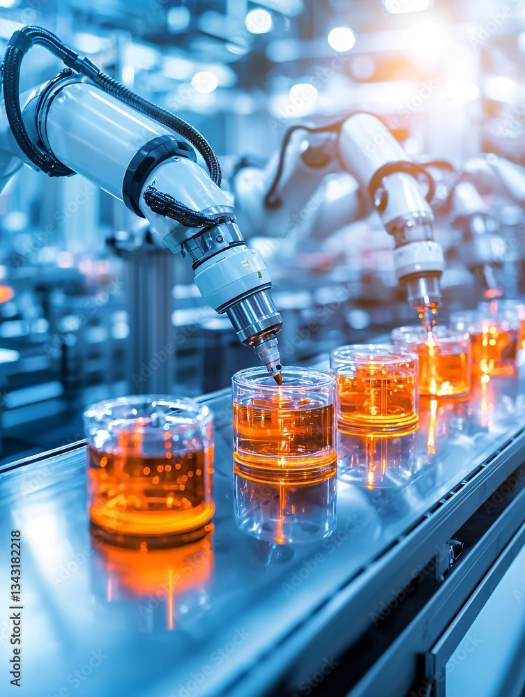 Aufkleber ai technologies revolutionizing industries, portrayed in a high-tech manufacturing facility with rob