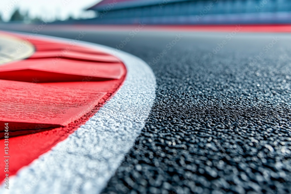Poster close up of a race track with a white line and red line