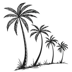 tree silhouette and Tropical leaves vector isolated on white background.