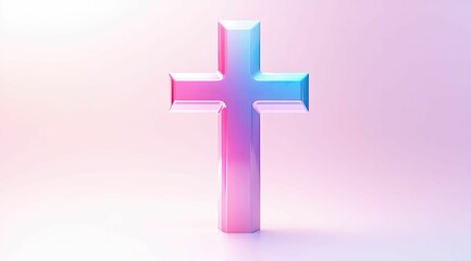 Obraz premium A white cross, illuminated by gentle light, stands gracefully against a calming pastel gradient, evoking spiritual serenity.