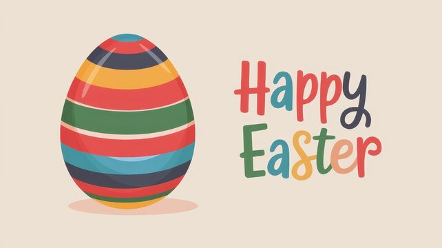 Colorful Easter egg with stripes, festive design, Happy Easter greeting, spring celebration, family traditions, holiday decor, vibrant decoration, seasonal joy.