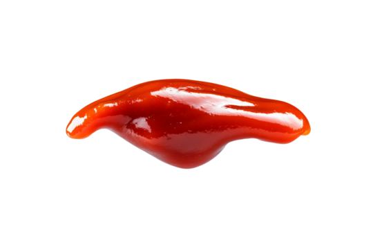 Red sauce is dripping from a spoon, isolated
