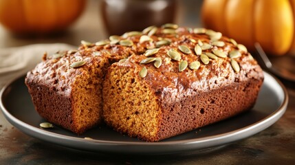 A golden-brown masterpiece, studded with plump pumpkin seeds, radiating warmth and inviting aroma.