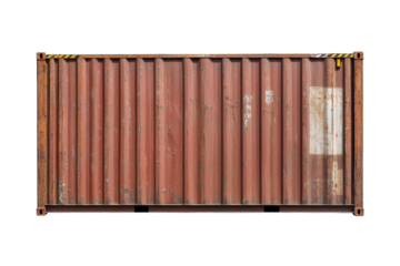 Large red container with yellow and black stripes, isolated