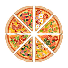 vector pizza slice different toppings