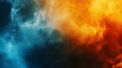 Abstract artwork shows contrasting colors of blue and orange hues
