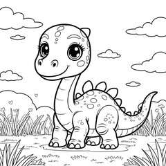 Fototapeta premium Bring the prehistoric world to life with this Kawaii Diplodocus Coloring Page! This adorable and friendly Diplodocus is designed with bold, thick outlines, making it perfect for kids, beginners