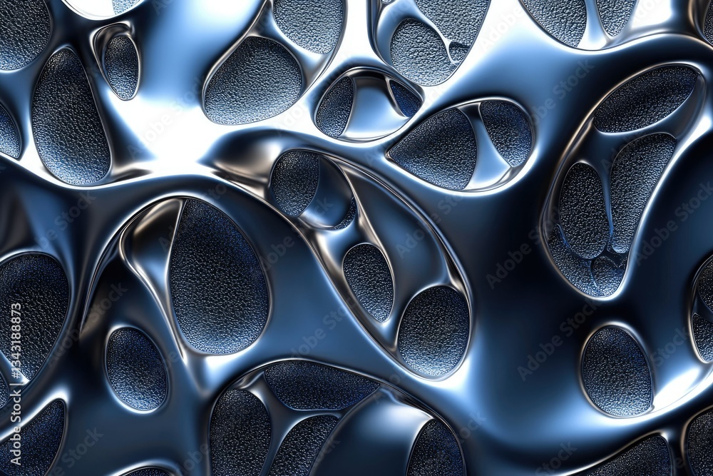 Aufkleber abstract 3d rendering of a metallic, biomorphic surface with deep recesses and a textured appearance