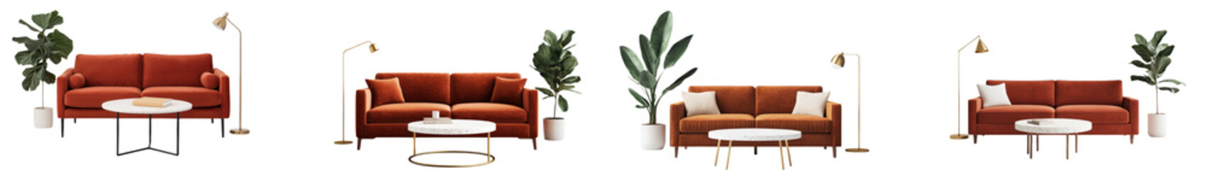 Obraz premium A contemporary and minimalist living room setting featuring a comfortable sofa modern coffee table and lush indoor plants creating a warm and inviting atmosphere