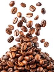 Naklejka premium Falling coffee beans on white background
