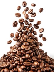 Obraz premium Falling coffee beans on white background