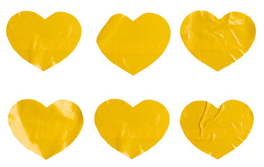 Set of yellow heart shaped confetti stickers, each sticker made from textured plastic film with a...