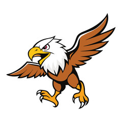A majestic bald eagle mascot swooping down with outstretched wings and sharp talon claws. Powerful and dynamic, symbolizing strength, freedom, and precision. Perfect for fierce brands.