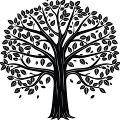 tree silhouette and Tropical leaves vector isolated on white background.