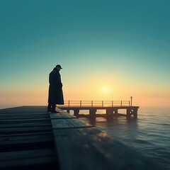 Fototapeta premium Lonely Man Standing Alone, Solitude Concept, Emotional Isolation, Moody Atmosphere