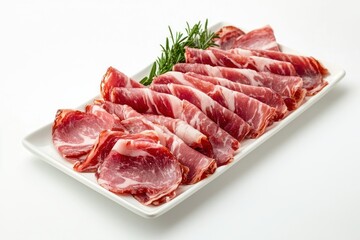 Iberian Lomo Plate Captivating Culinary Presentation of Thinly Sliced Iberian Pork with Green Sprigs