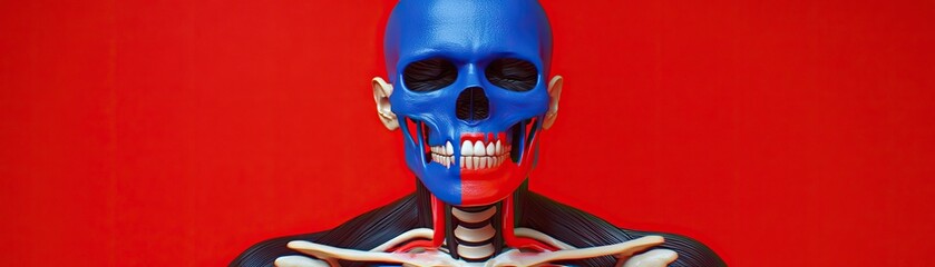 Colored Skull Anatomy Art Red Background