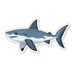 Naklejka premium Ocean Predator: An illustrative shark with sharp teeth and sleek gray body glides through the water, capturing the power of marine life.