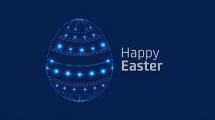 Easter egg glowing with blue lights, festive digital design, Happy Easter message, spring celebration, holiday spirit, vibrant colors, creative template, modern art.