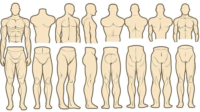 Male body anatomy diagrams for fashion design