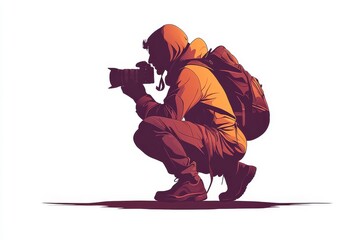 In a one-line drawing for World Photography Day, a male photographer squats and gazes upwards as he takes photos