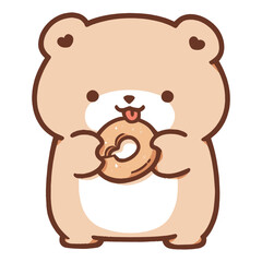 Fototapeta premium Cute bear eating a cookie animal illustration character vector