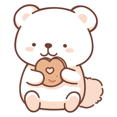 Fototapeta premium Cute bear eating a cookie simple illustration character vector