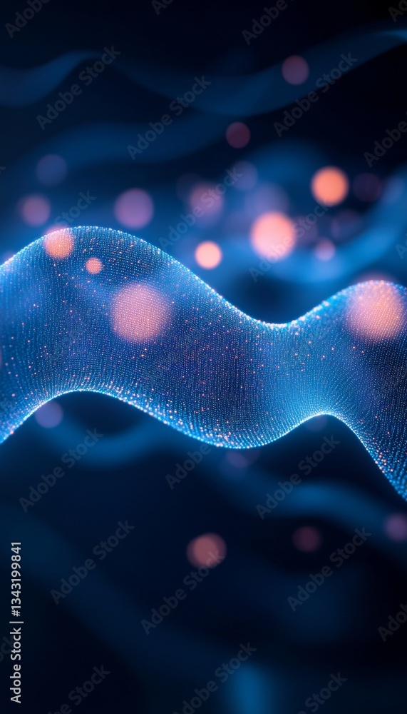 Poster abstract sound visualization vibrant neon blue wave pattern with soft lighting and bokeh effect