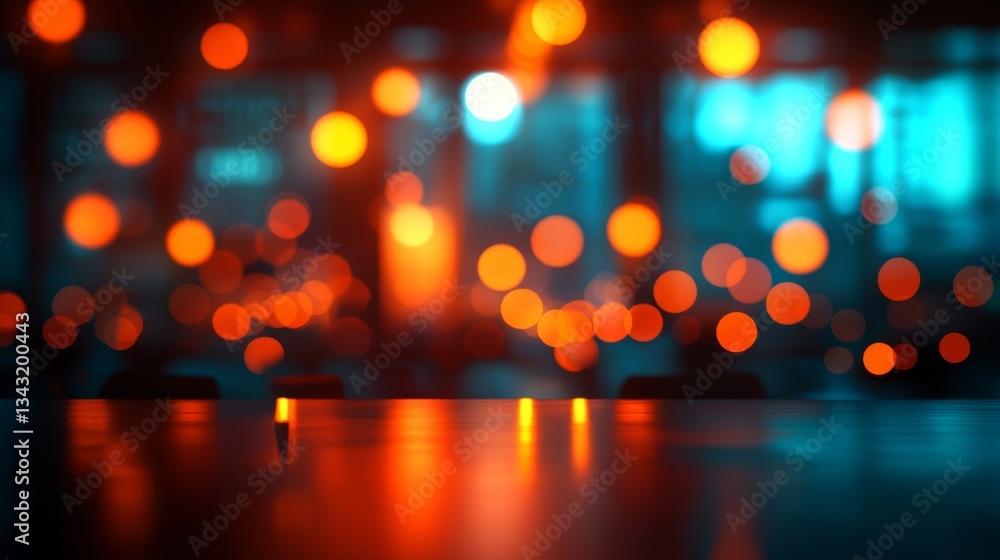 Poster a fuzzy snapshot of a modern office, surrounded by soft, ambient lighting, offering a tranquil and e
