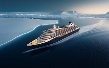 Luxurious cruise ship sailing through icy waters
