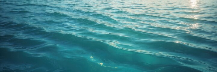 Obraz premium Serene turquoise ocean ripples, gentle waves reflecting sunlight, tranquil marine beauty
