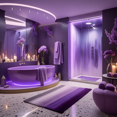 Step into a world of modern luxury with this hyper-realistic 3D-rendered bathroom. This sophisticated and high-end space features a circular bathtub in a rich, elegant hue