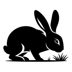 Fototapeta premium Rabbit eating grass silhouette on white background