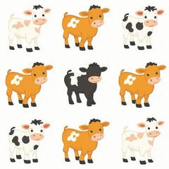 Obraz premium Playful Cow Pattern – Cute Cartoon Farm Animal Illustration in Grid Layout