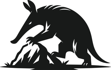 Aardvark pawing at a rock animal silhouette vector