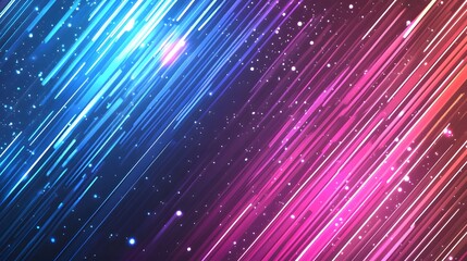 Diagonal lines of colored light streaming across a dark space