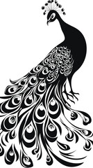 Fototapeta premium Minimalist Black and White Peacock Vector Design for Cutting and Printing