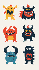 Fototapeta premium Colorful Monster Collection in Flat Minimalist SVG Vector Style