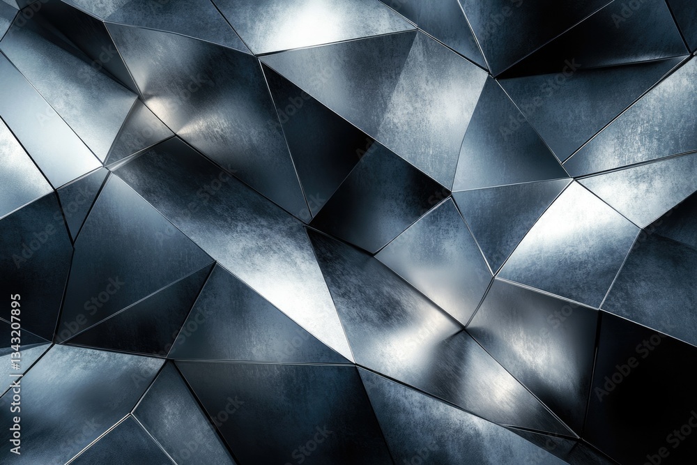 Poster Abstract dark metallic geometric background with a textured, polygonal surface, creating a sense of depth and dimension.