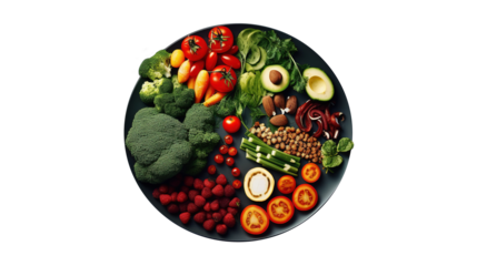 Healthy Meal on a Plate Isolated on PNG Transparent Background. Diet, Healthy Lifestyle, Nutrition Concept
