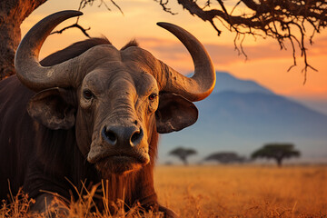 remarkable landscape of Kenyan savanna at twilight, with its tranquil grandeur, embodies distant Mount Kilimanjaro, vast plains, and profound connection between land and sky