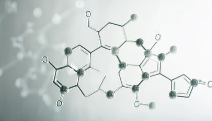 Innovative translucent representation of firefly zinc and bisabolol molecules on a clean white background showcasing molecular structure and design