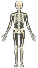 Human skeleton diagram, front view, anatomical illustration, educational resource