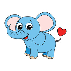 A lovable, big elephant with soft gray skin and floppy ears, holding a bright red heart in its trunk. Adorable and full of warmth, perfect for a friendly, joyful brand.