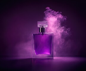 Purple perfume bottle, dramatic lighting