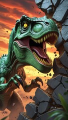 Fototapeta premium Green dragon in nature and sky with cultural and fantasy elements