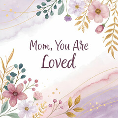 Obraz premium A dreamy watercolor Mother's Day banner with gentle pastel hues and elegant floral accents.