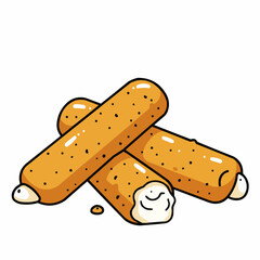 Delicious golden breadsticks arranged artistically on a white background